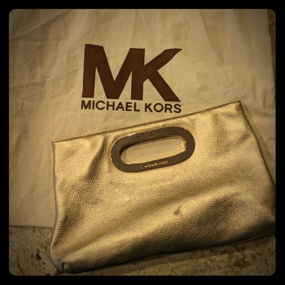 Michael Kors Gold Leather Clutch